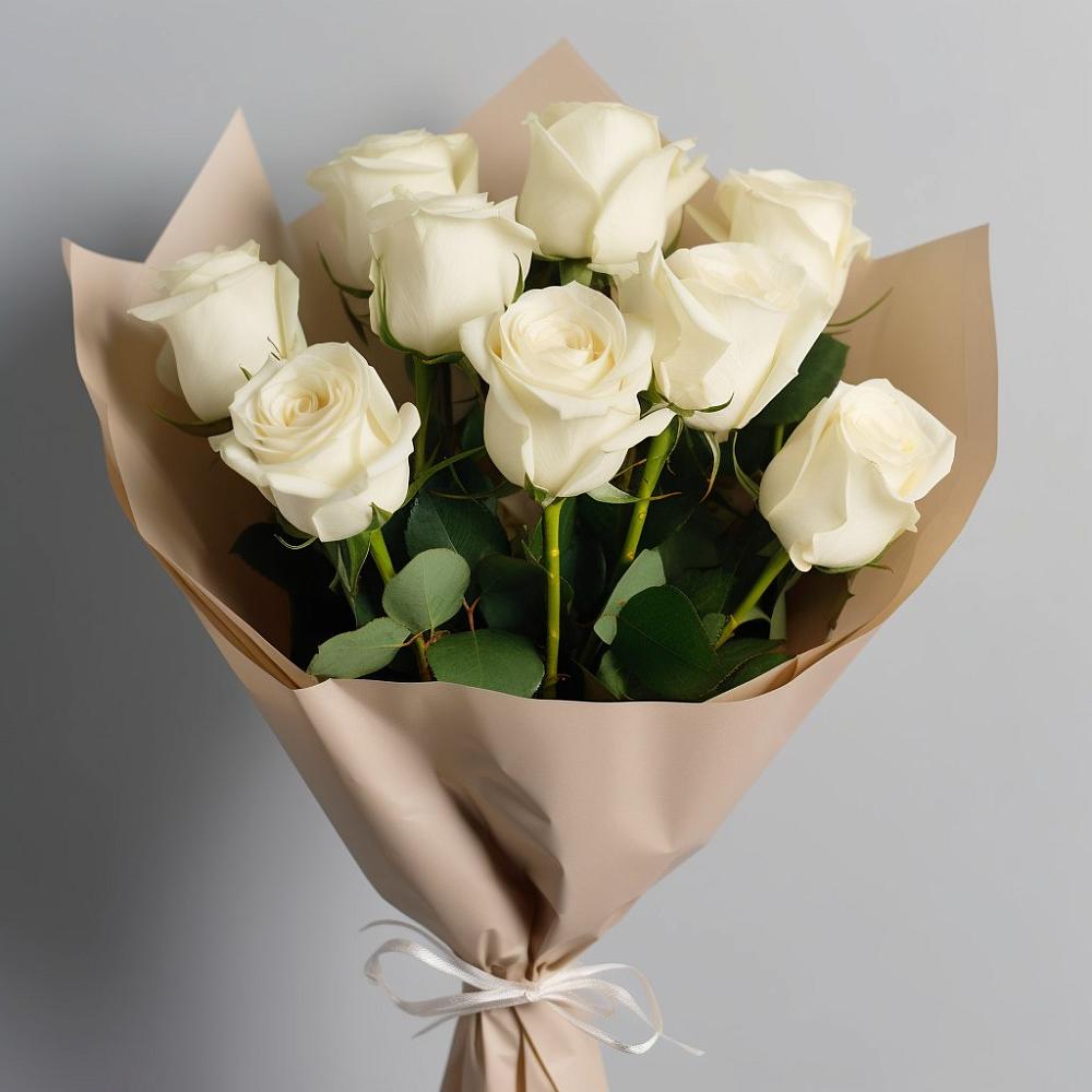 Букет 9 Белых роз Эдлесс Лав в Дергаево