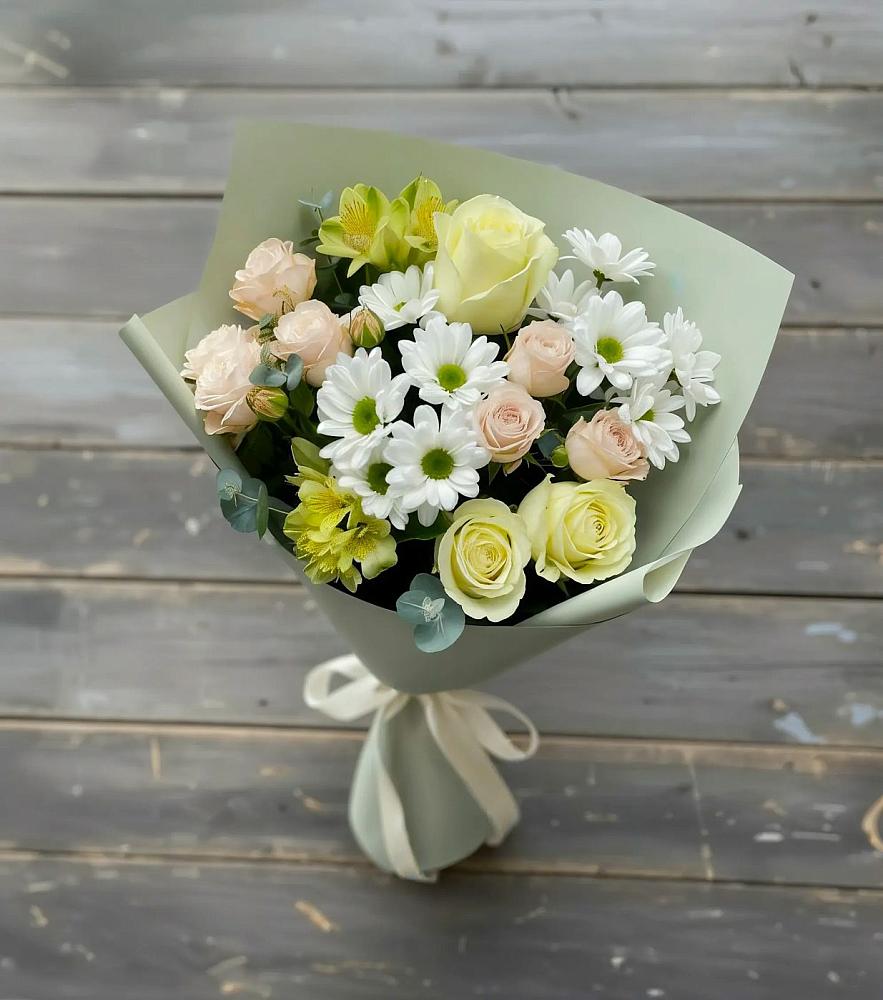 Букет цветов из: Альстромерии, Розы и Хризантемы в Дергаево