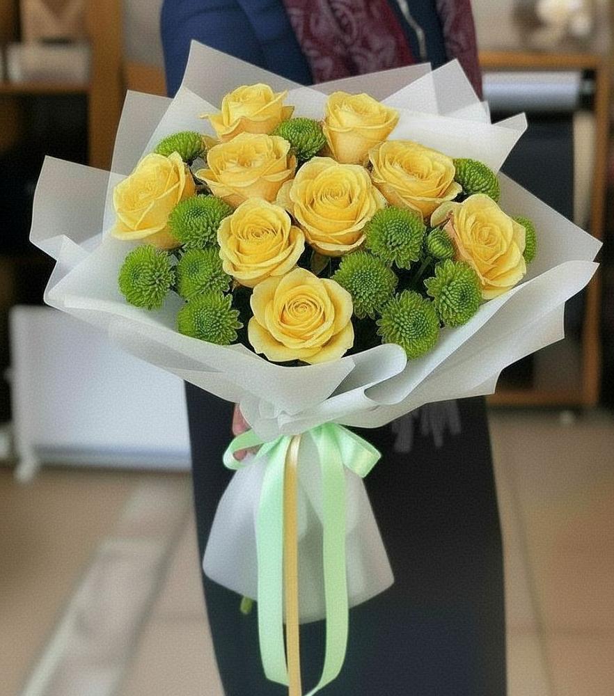 Букет цветов из: Хризантемы и Розы в Дергаево