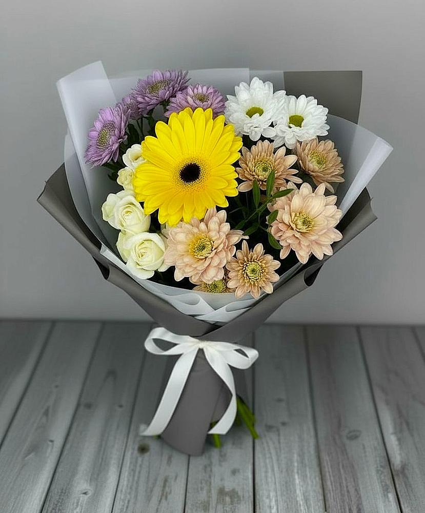 Букет цветов из: Розы, Герберы и Хризантемы в Дергаево