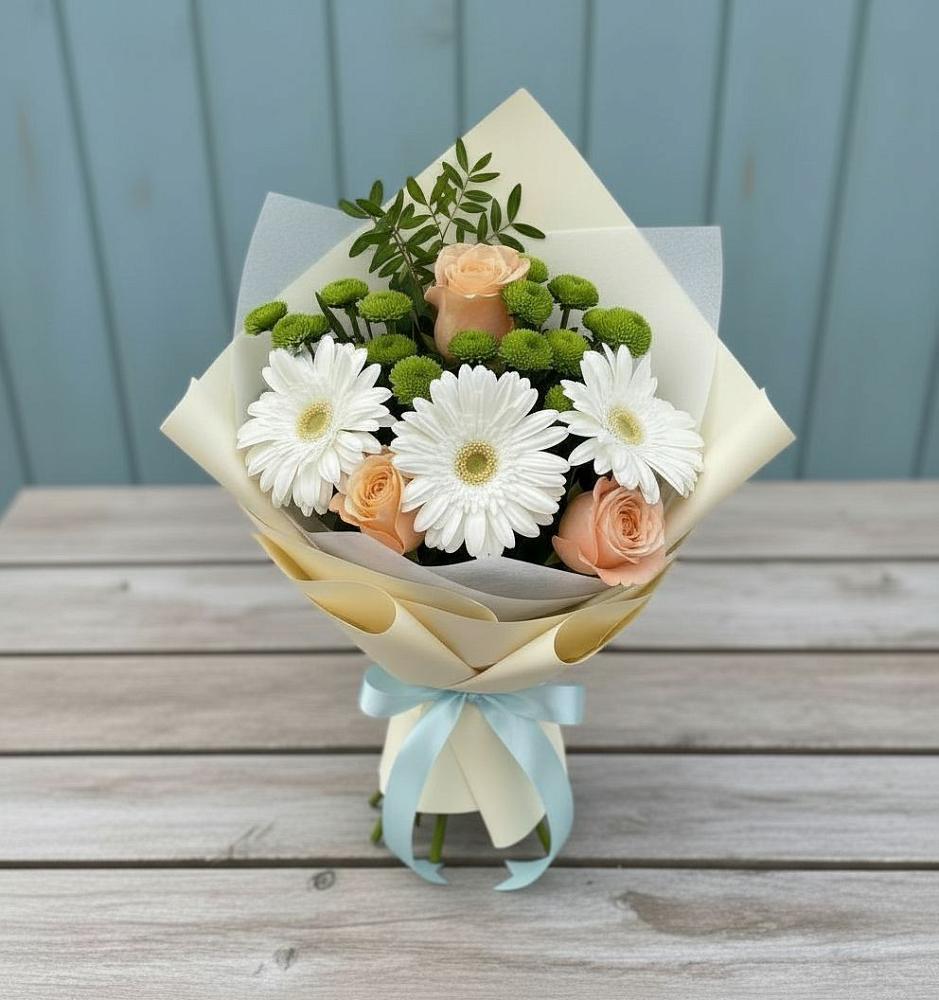 Букет цветов из: Герберы, Розы и Хризантемы в Дергаево