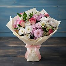 Букет цветов из:  Хризантемы, Альстромерии и Розы в Дергаево