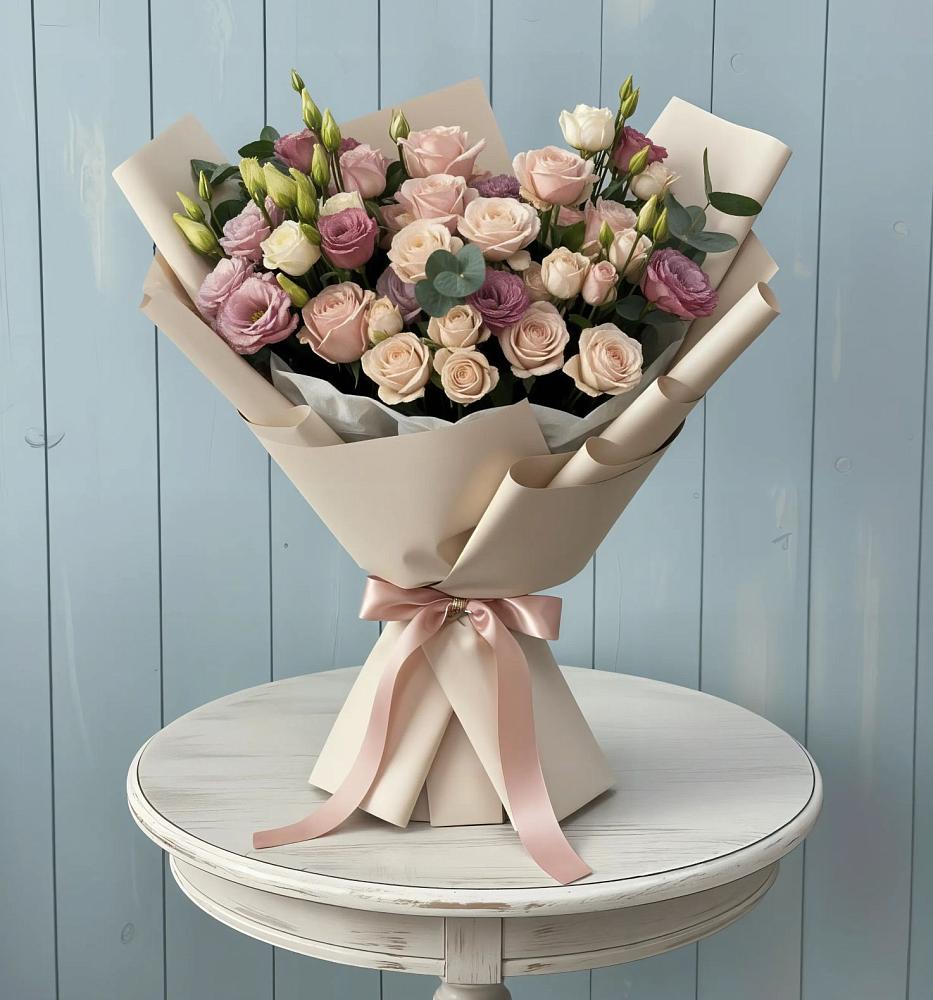 Букет цветов из: Розы и Лизиантусы в Дергаево