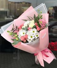 Букет цветов из:  Розы, Лизиантусы и Хризантемы в Дергаево