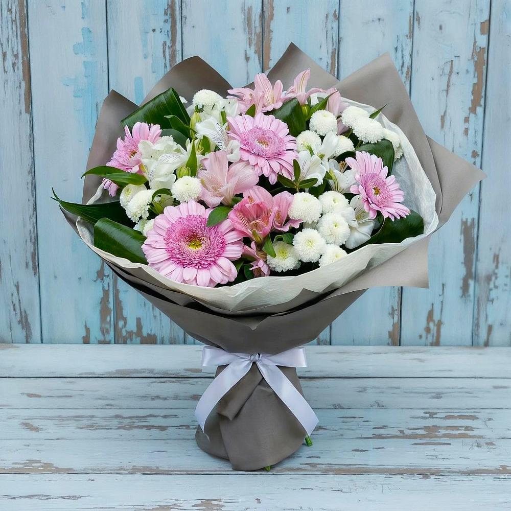 Букет цветов из: Герберы, Альстромерии и Хризантемы в Дергаево