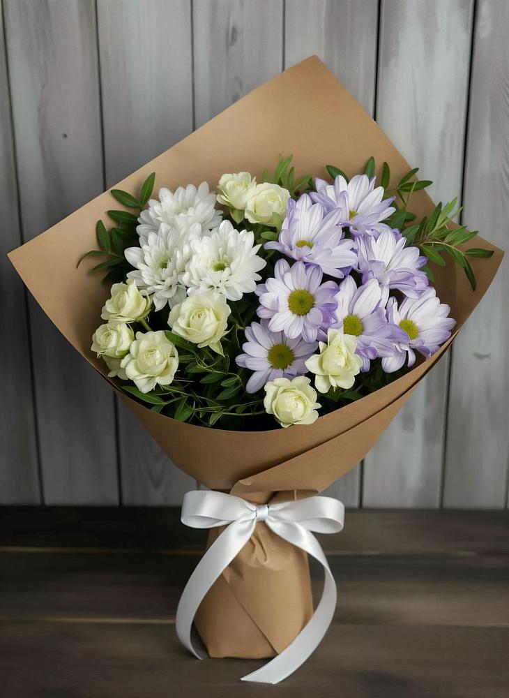 Букет цветов из: Хризантемы и Розы в Дергаево